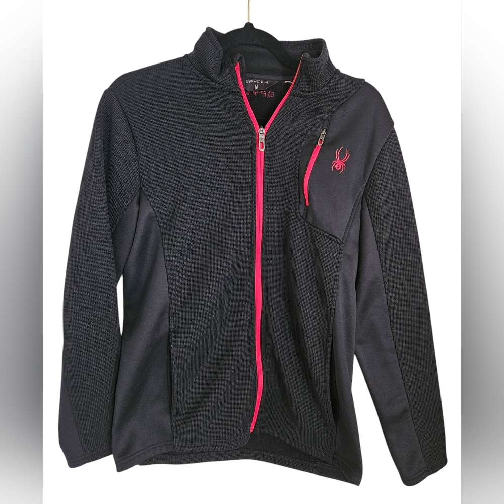 Spyder Boys Black Zip Up Jacket With Red Contrasting Zipper Size XL